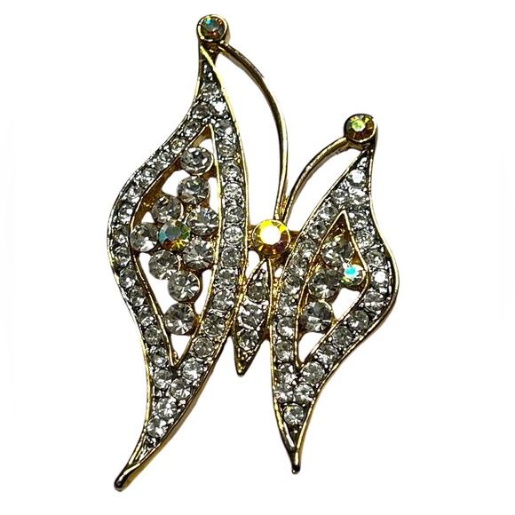 Vintage Kirk’s Folly Rare Gold tone Butterfly Rhinestone Brooch Pin Signed - Picture 8 of 10